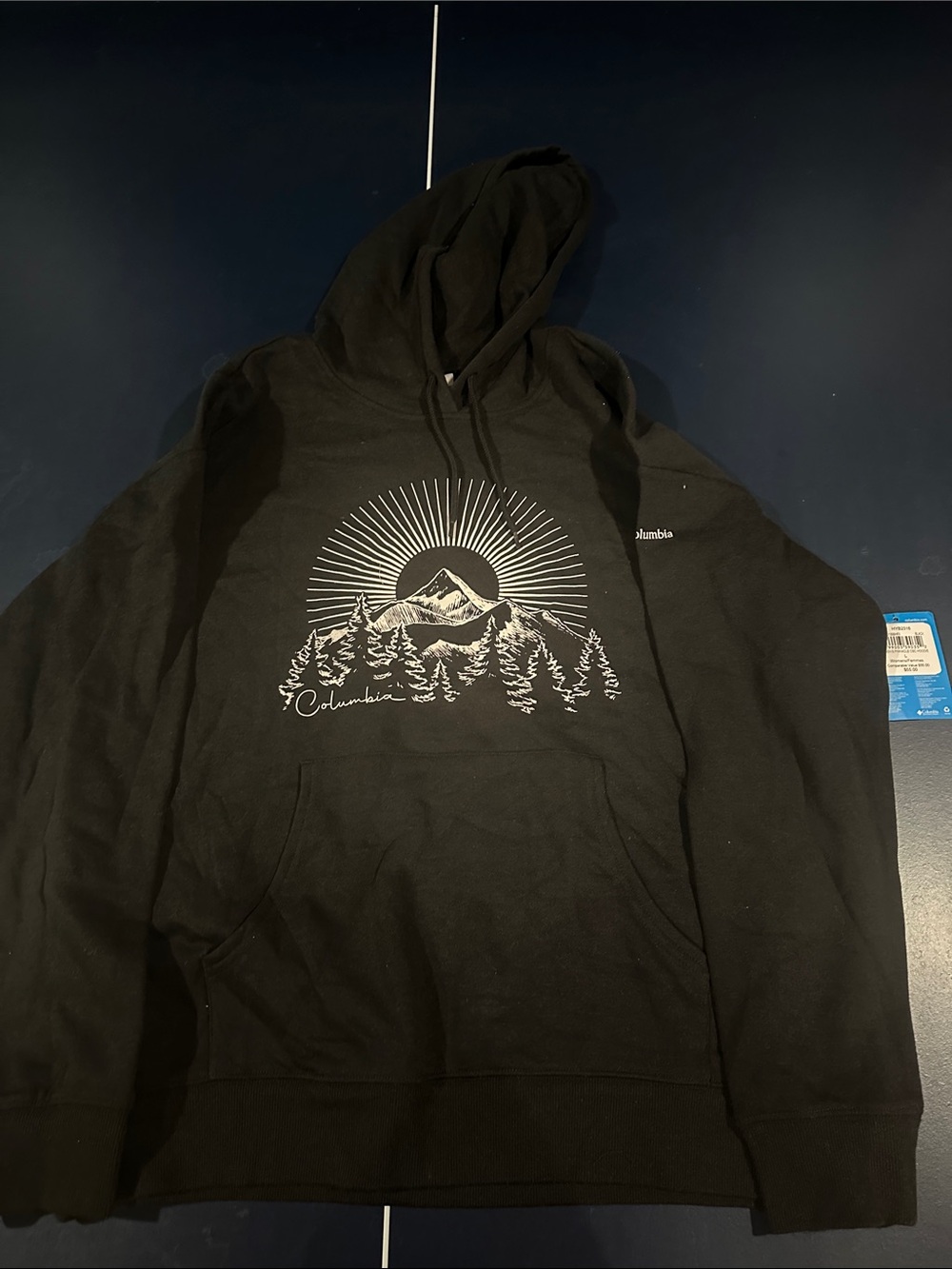 Columbia Black Hoodie with Mountain & Tree Graphic